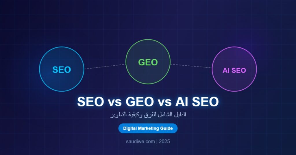 SEO vs GEO vs AI SEO comprehensive guide infographic