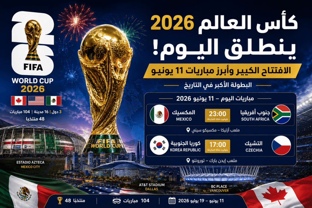 كأس العالم 2026 ينطلق اليوم: الافتتاح الكبير وأبرز مباريات 11 يونيو