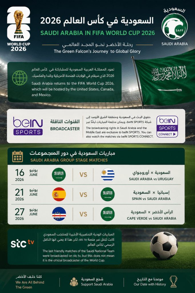 شاهد مباريات السعودية الآن في كأس العالم 2026