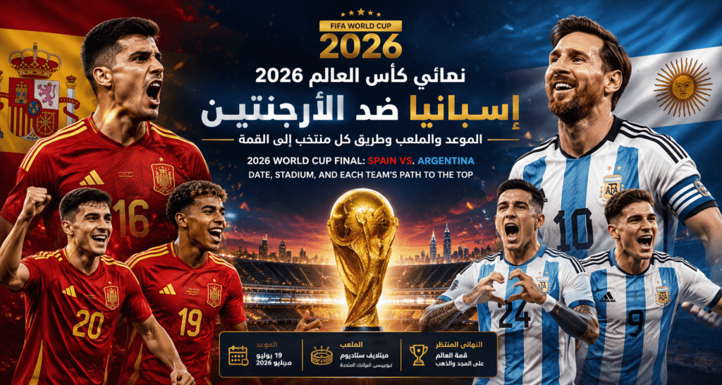 نهائي كأس العالم 2026: إسبانيا ضد الأرجنتين – الموعد والملعب وطريق كل منتخب إلى القمة 2026 World Cup Final: Spain vs. Argentina – Date, Stadium, and Each Team's Path to the Top