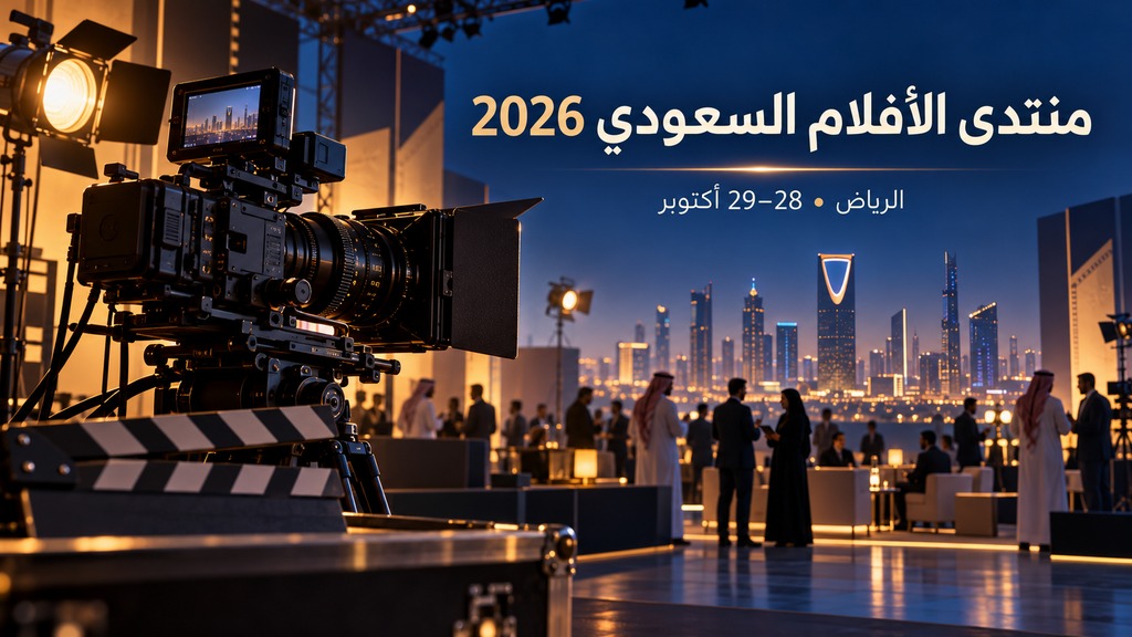 تصميم توضيحي لكاميرا سينمائية وأجواء منتدى الأفلام السعودي في الرياض | Conceptual cinema camera and Saudi Film Confex setting in Riyadh